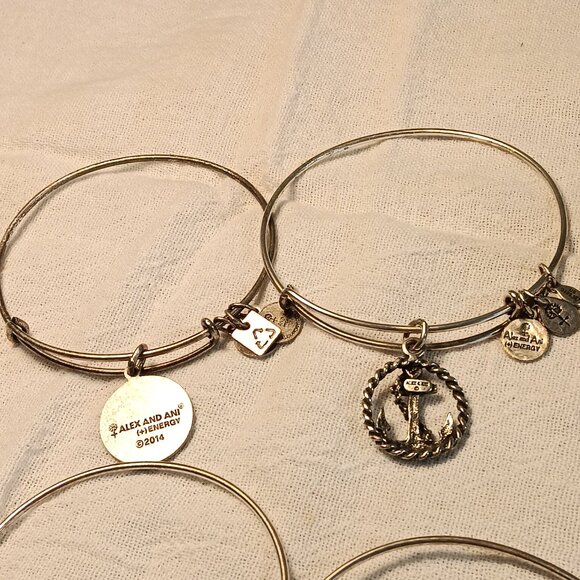 Alex and Ani lot of 9 bangle bracelets silver & brass tones + 1 Footnotes - Picture 7 of 16
